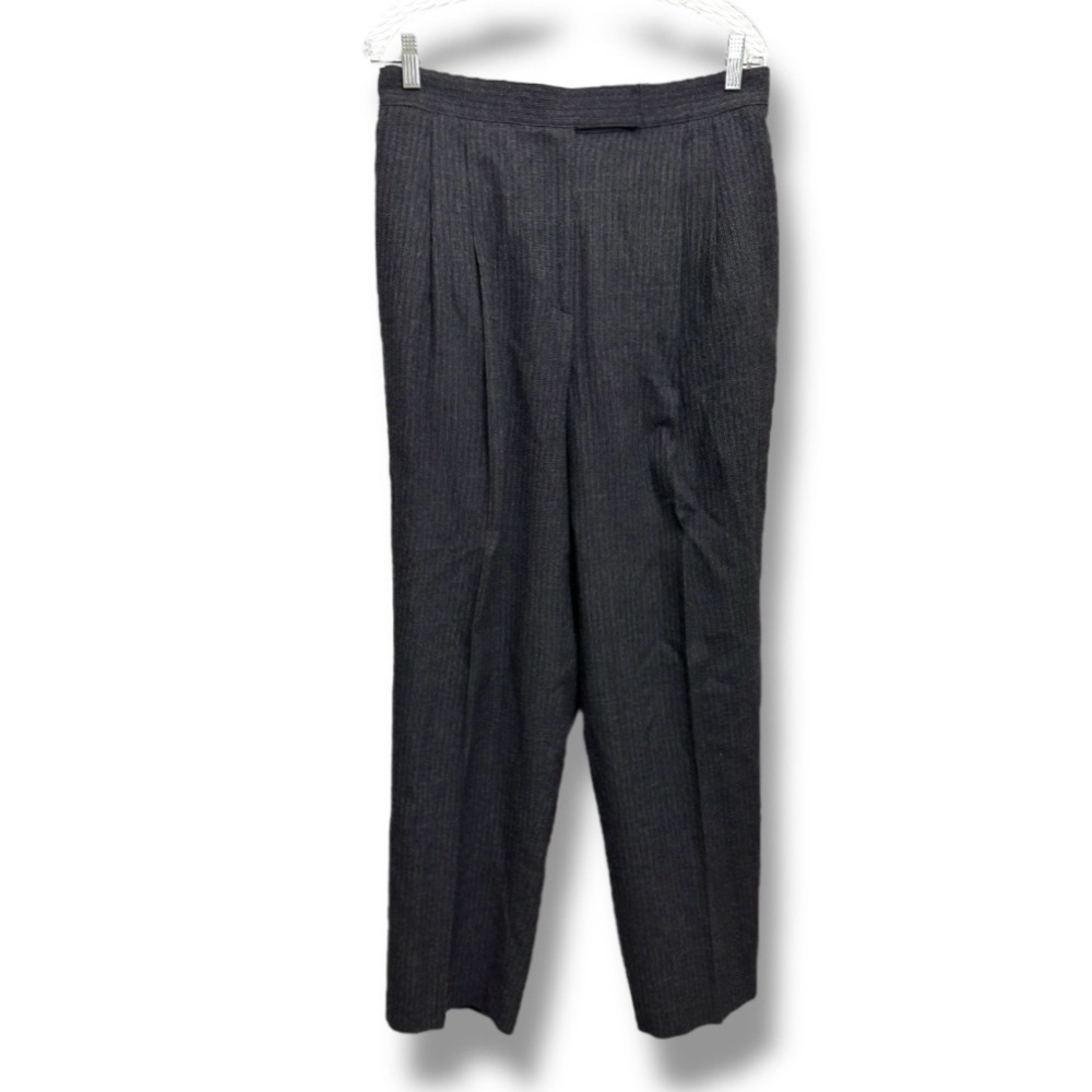 Vintage 90s Elisabeth Charcoal Gray Wool Blend Striped Trousers Women’s Size 14
